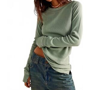 NEW FREE PEOPLE women's honey b crew neck top in iceberg green